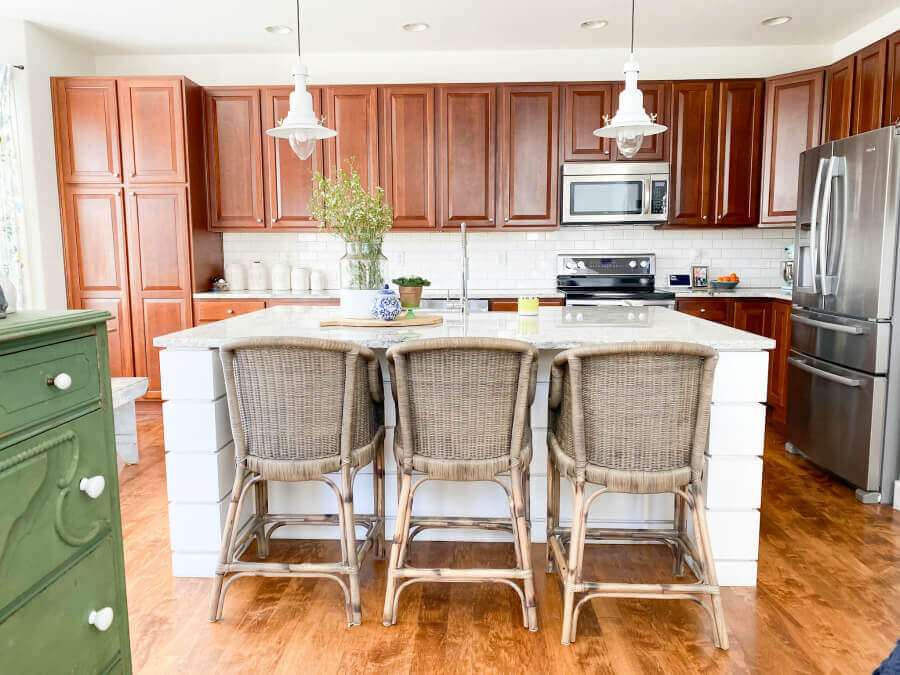 Our kitchen with cherry cabinets before we decided to refinish them.