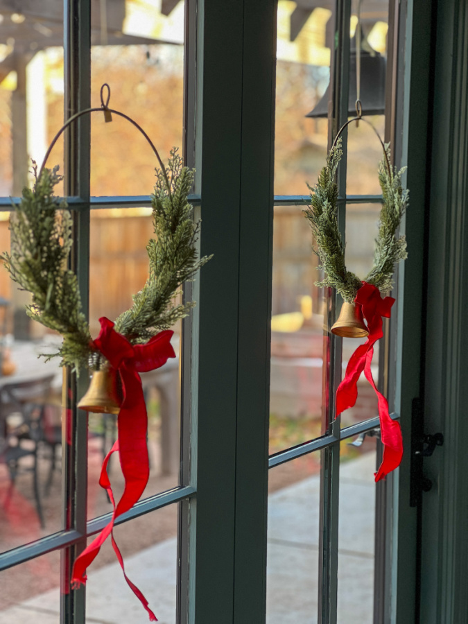 Christmas wreaths on kitchen doors