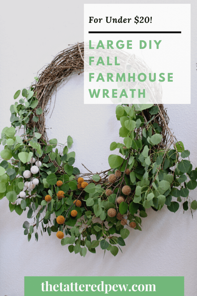 This large DIy fall farmhouse wreath cost me just under $20 to make! Perfect for fall!#wreath #diywreath #fallwreath