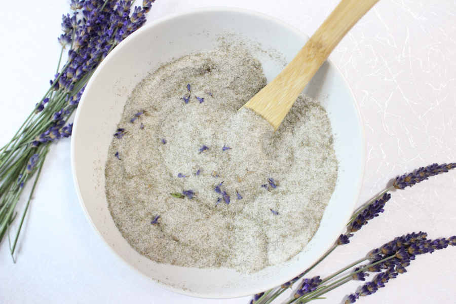 overhead view of lavender sugar