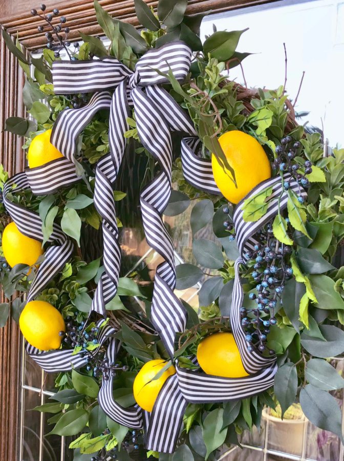 Welcome Home Saturday; SImple lemon boxwood wreath spring inspiration spring ideas