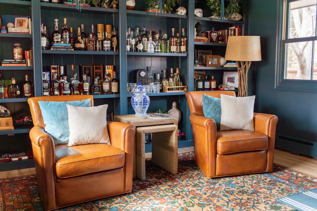 double leather chairs in all blue office