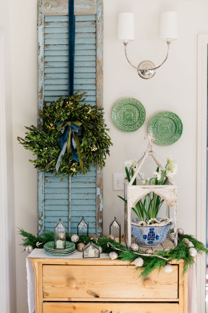 blues and green for Christmas in our entry
