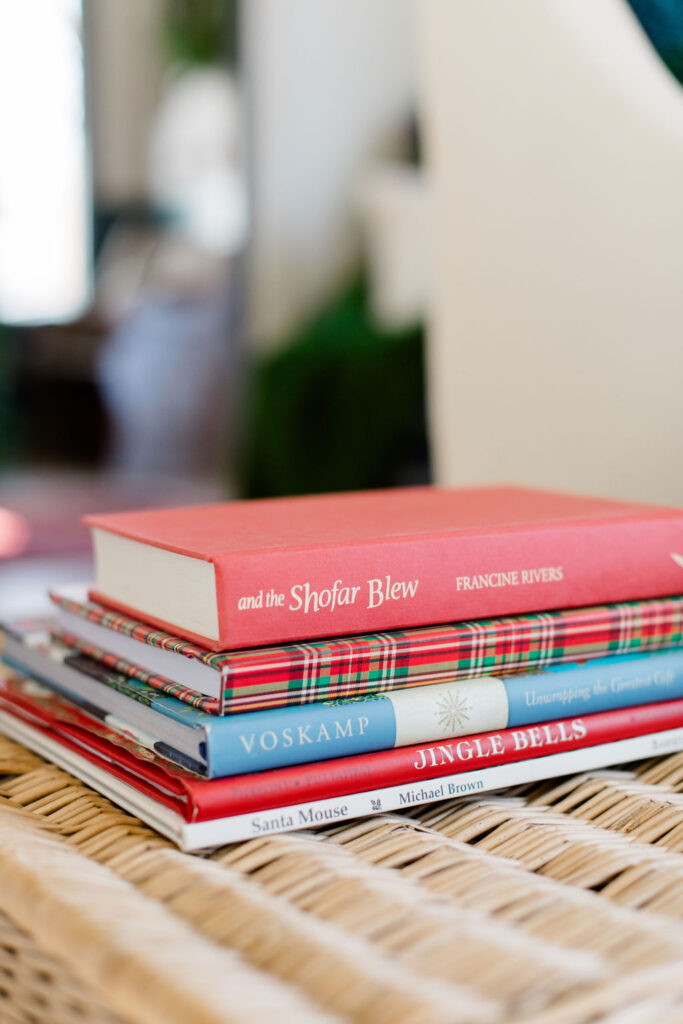 Christmas book stack