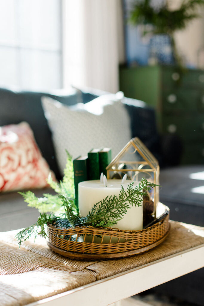 Christmas vignette on coffee table