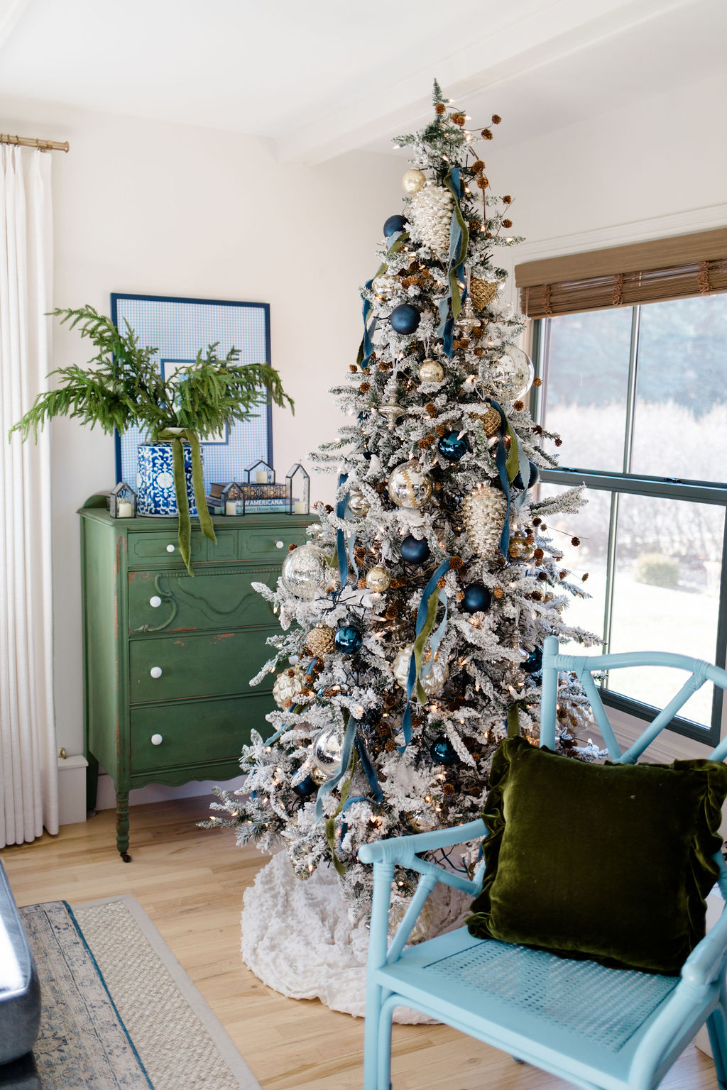 Our 2023 Christmas tree tour with blue and green decor