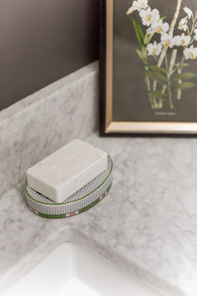 soap on marble counter in master bath