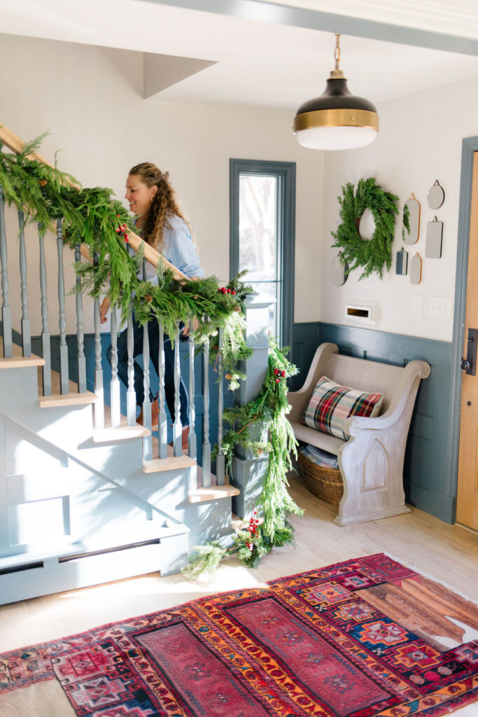 Entry walking up Christmas stairs