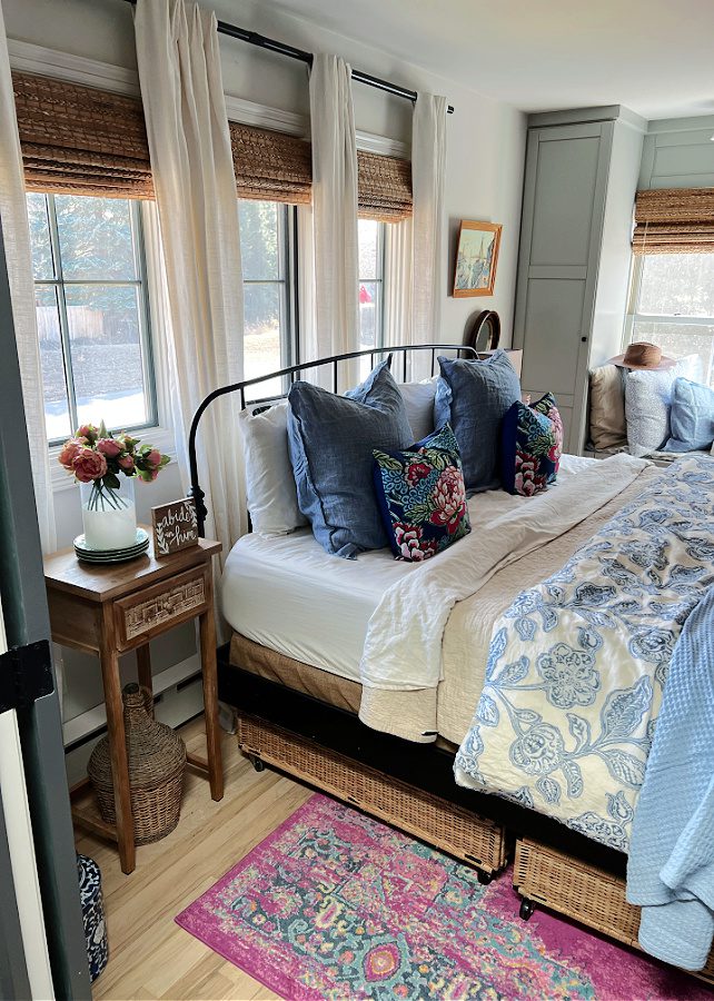 Master Bedroom with Blue and white floral duvet