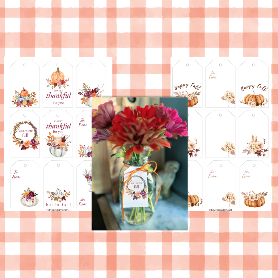 A variety of fall floral gift tags as a free download