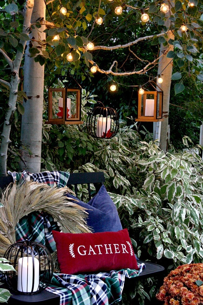 How to decorate with lights and lanterns in your Fall outdoor space.