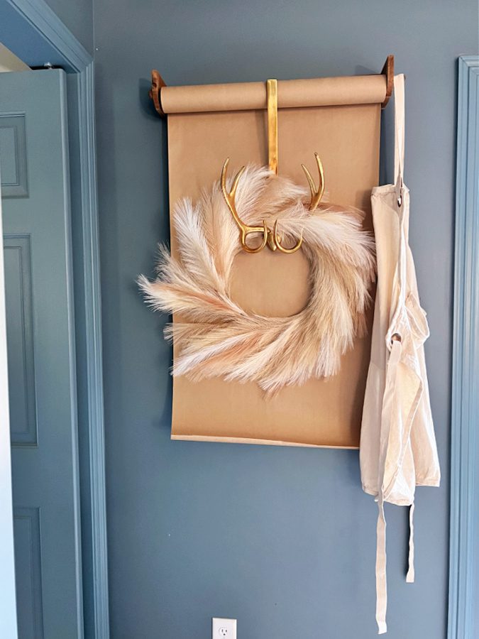Artificial Pampas wreath in kitchen for cozy fall decor