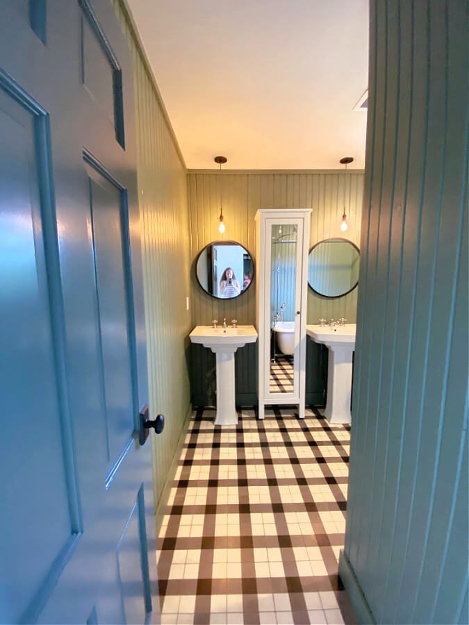 Kids bathroom with fun black and white tile!