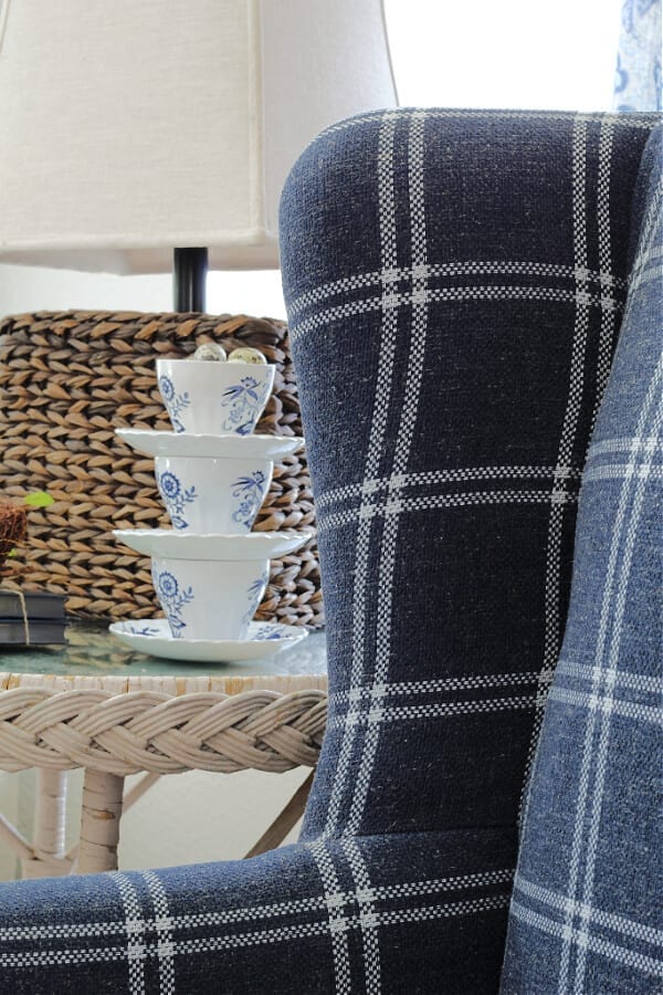 Plaid and blues on our new accent chair from Wayfair.