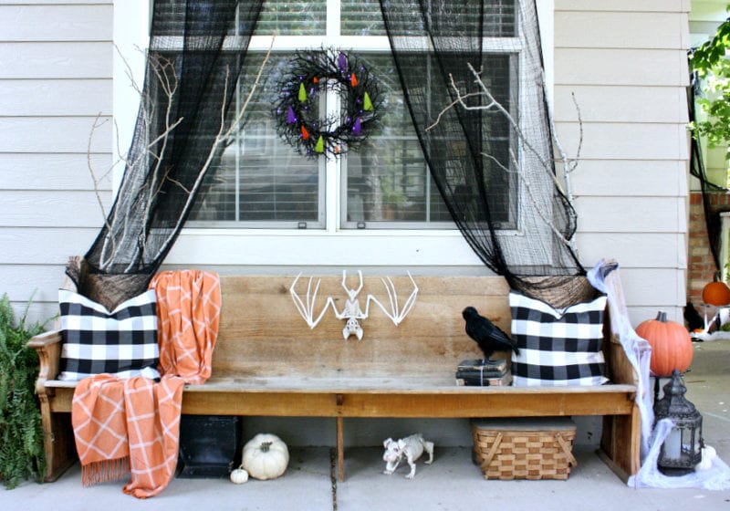 Outdoor decor for a fun Halloween porch.