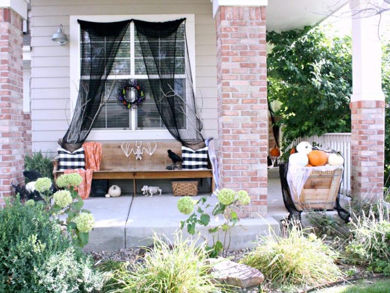 Outdoor decor for a fun Halloween porch.