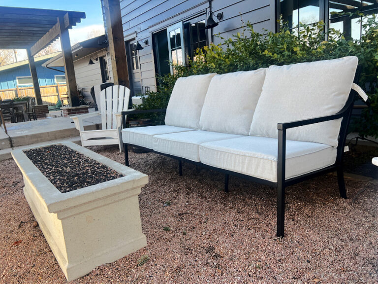 our black metal outdoor sofa