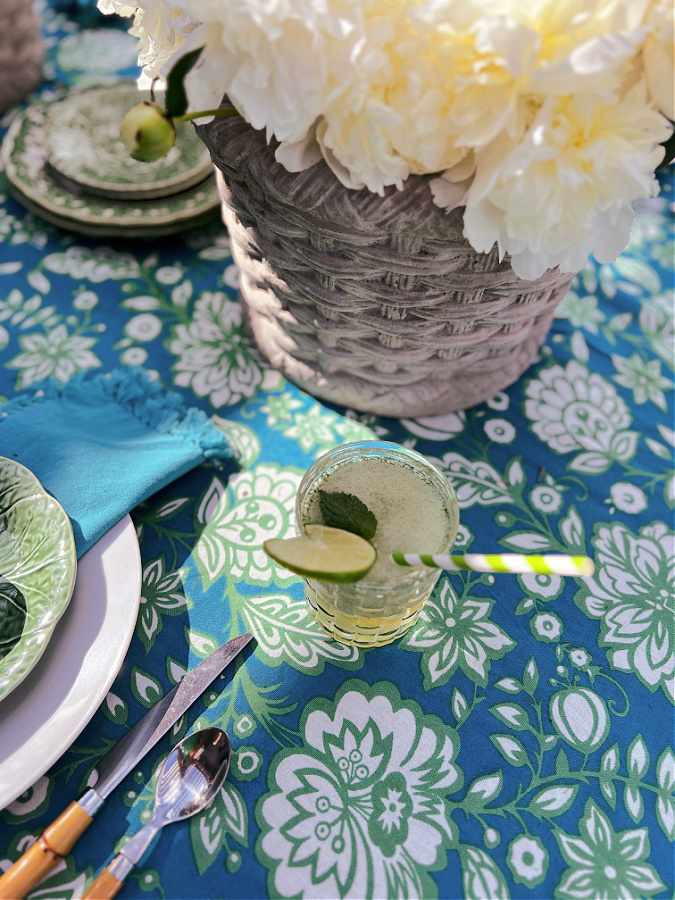 Frozen mojito on tropical tablescape