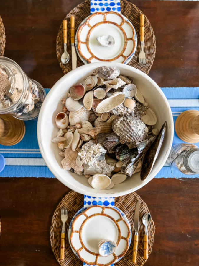 coastal centerpiece bug white bowl full of seashells