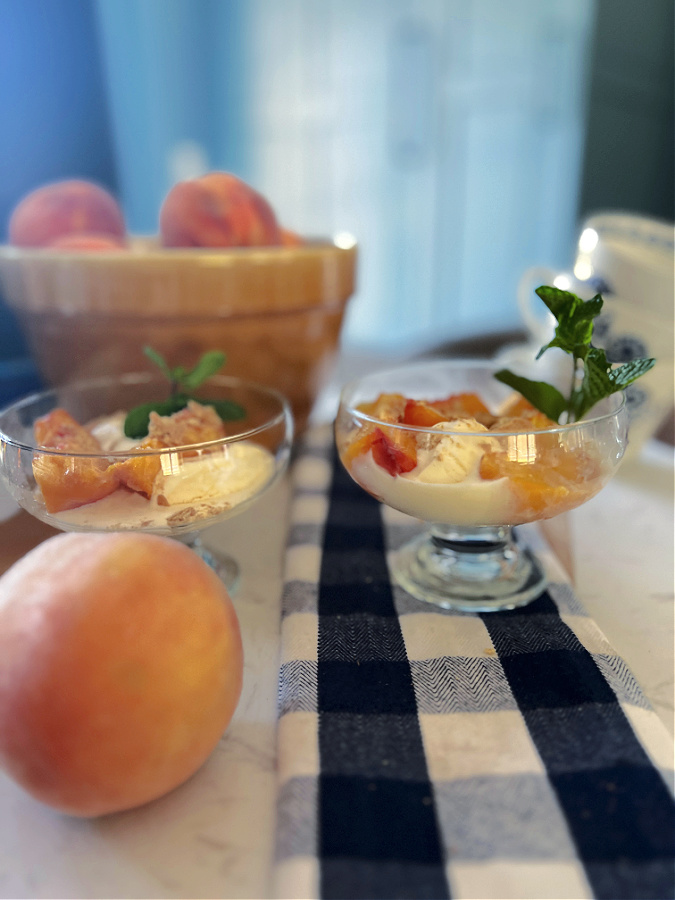 Air fried peaches over ice cream