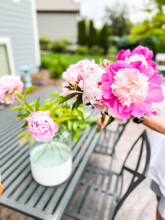 Picking peonies for a pretty tablescape.