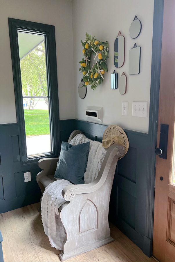 Our blue entry with touches of green surrounding my favorite little Tattered Pew.