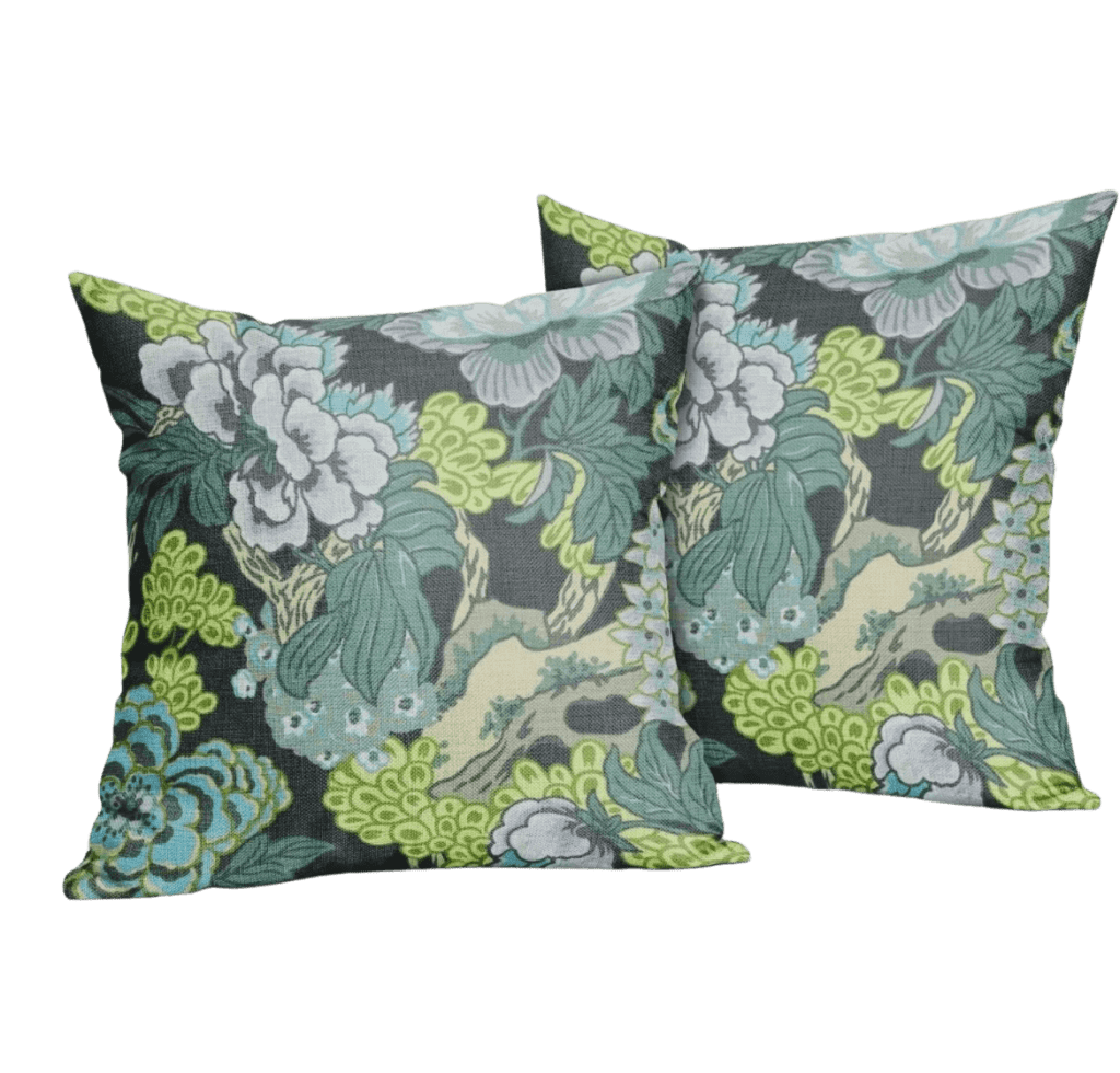 Monday Must Have dark green floral pillows