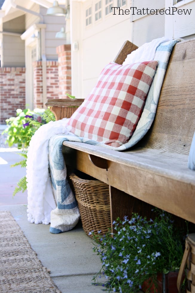 Our patriotic porch is cozy and perfect for relaxing.