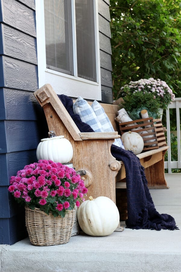 COme tour our cozy and collected Fall porch with touches of pink and purple!