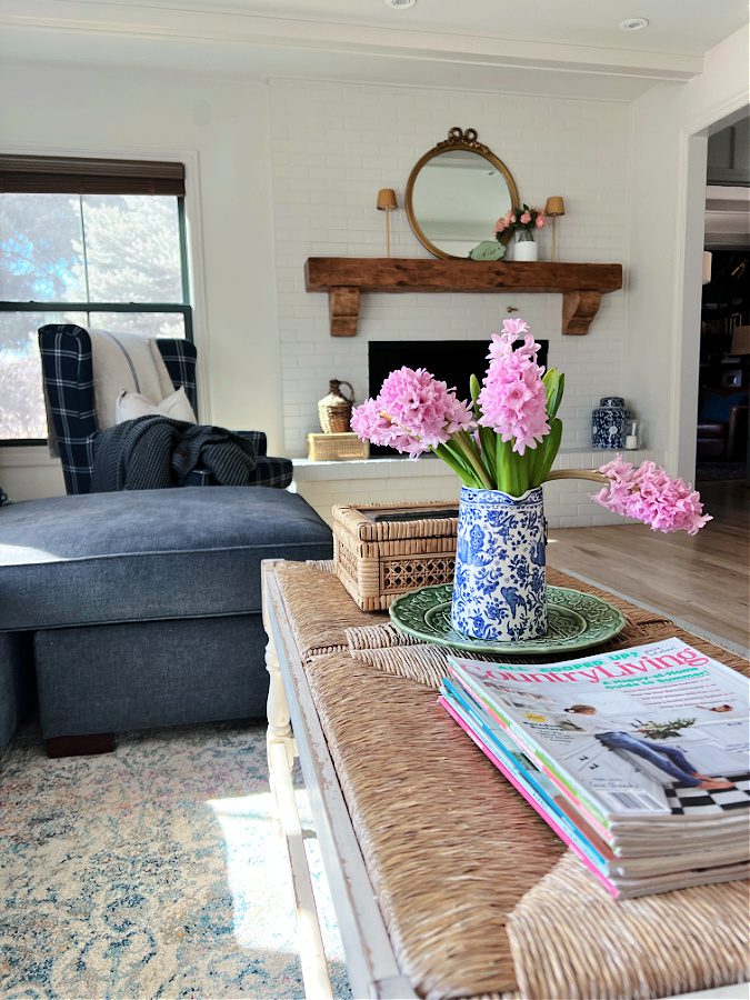 A pretty pink flower on our Spring family room.
