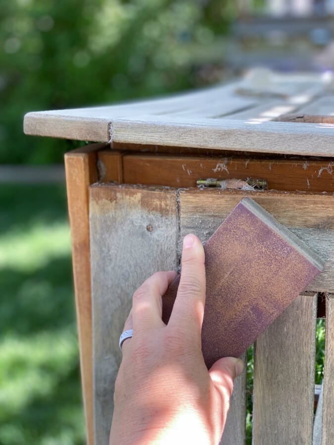 Hand sanding small furniture like this potting bench is very doable!