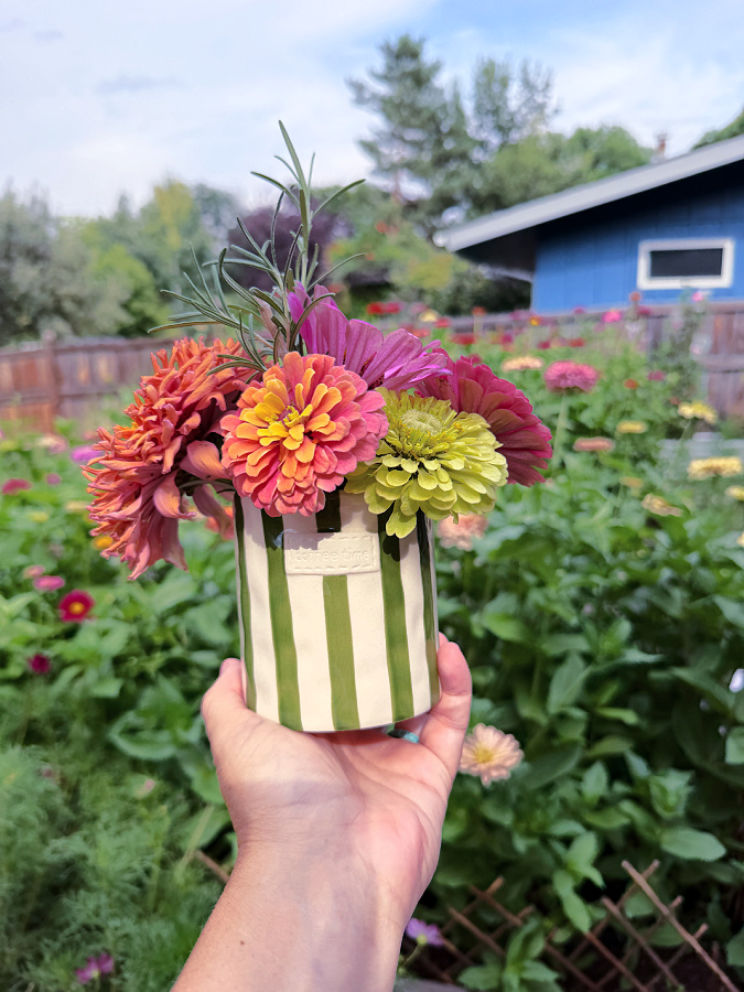 green striped mug and vase