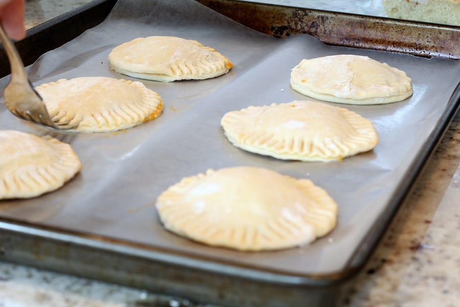 Mini pumpkin chocolate chip puff pastry pies.