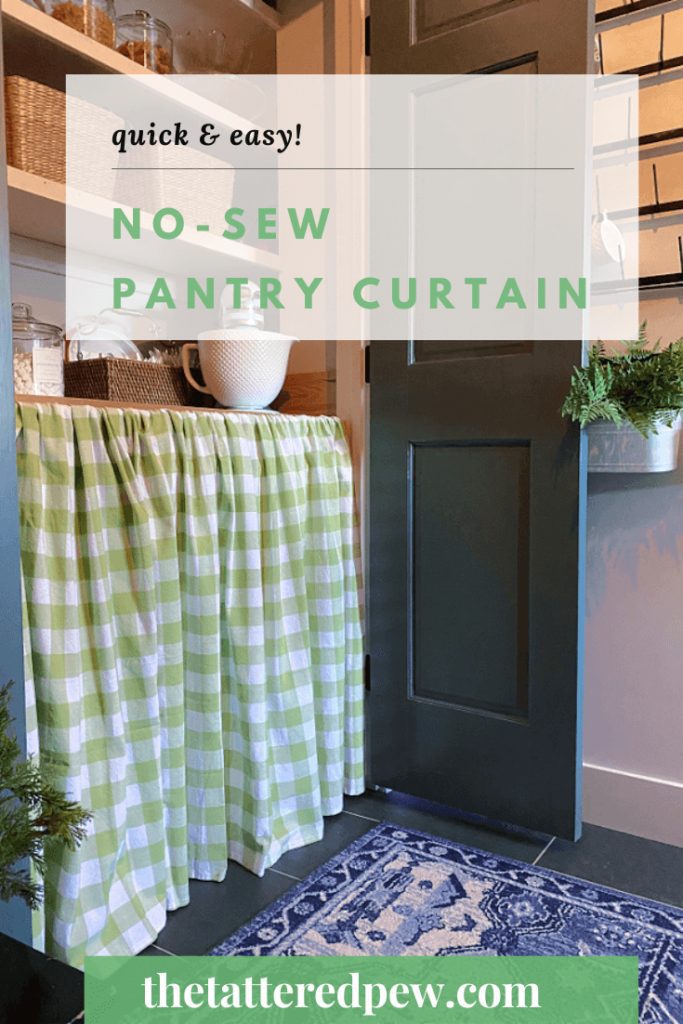 How cute is this green and white no-sew pantry curtain!