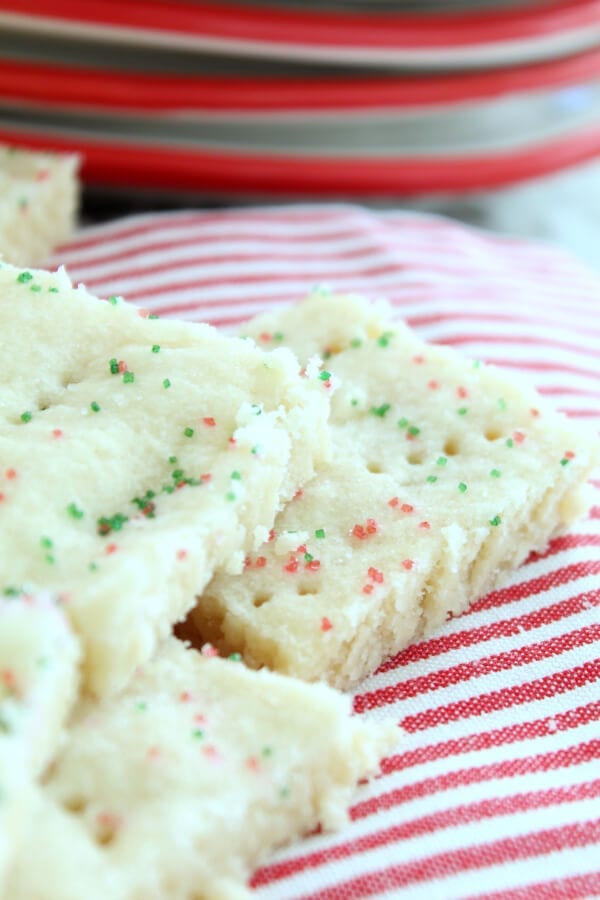 Quick and easy Christmas shortbread cookies with red and green sugar!