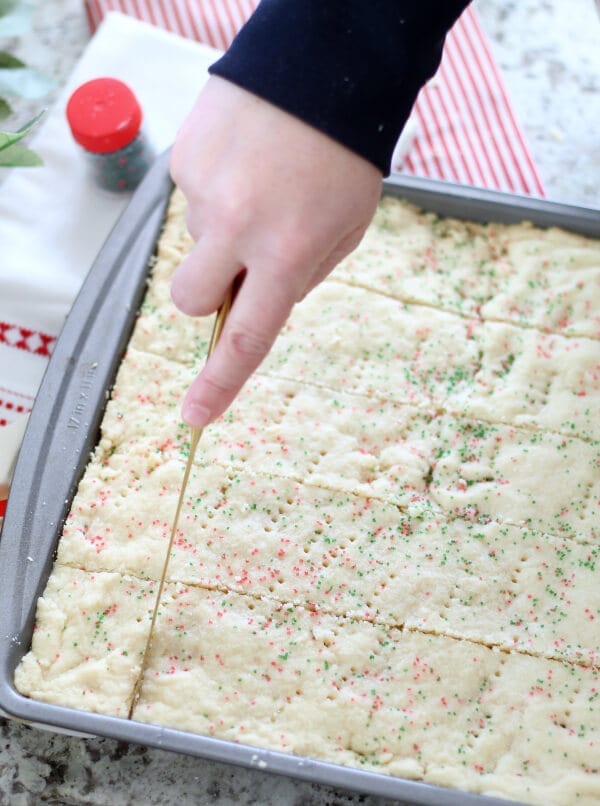 Don't forget to immediately cut your shortbread cookies when they come out of the oven!