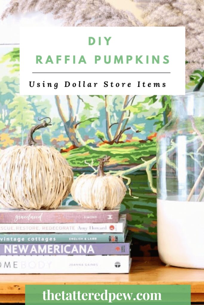 You won't believe how easy it is to create these raffia covered pumpkins with items from the dollar store!