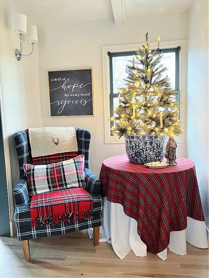 red, green and plaid Christmas decor