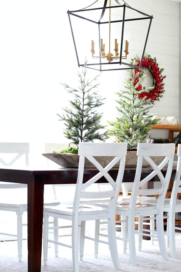 Our Christmas dining room has subtle touches of red and white.