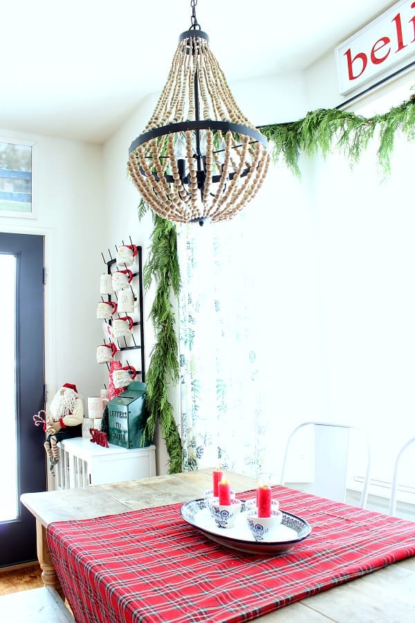 Red, white and touches of blue in our Christmas kitchen nook.