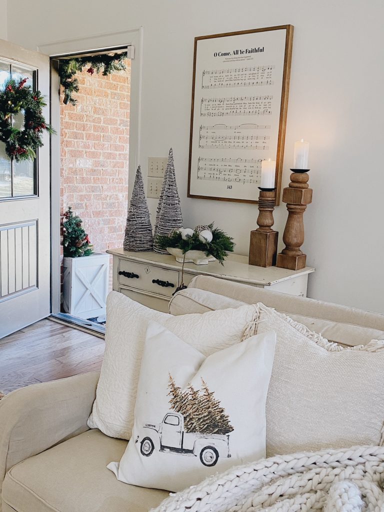 Entryway decorated for Christmas