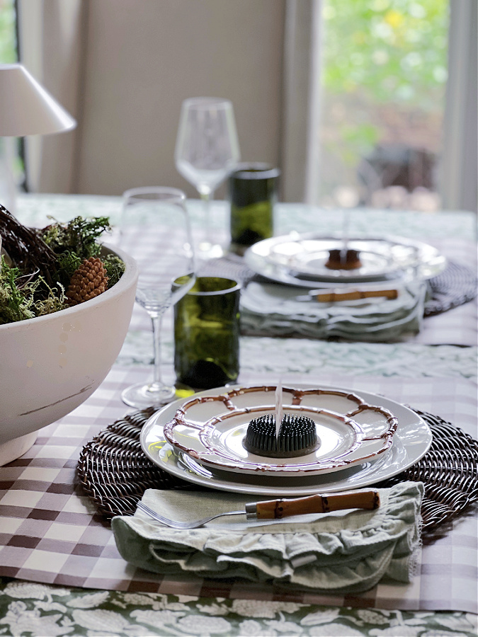 Gorgeous side view of how to set a simple Thanksgiving table setting
