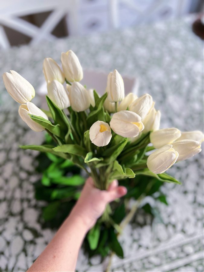 white faux real touch tulips