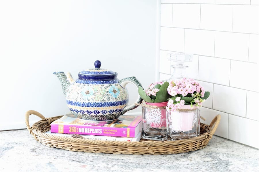 tea pots , books and flowers for Spring!