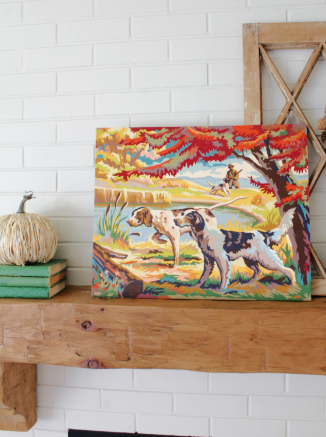 A paint by numbers becomes a colorful Fall statement piece on our mantel. 