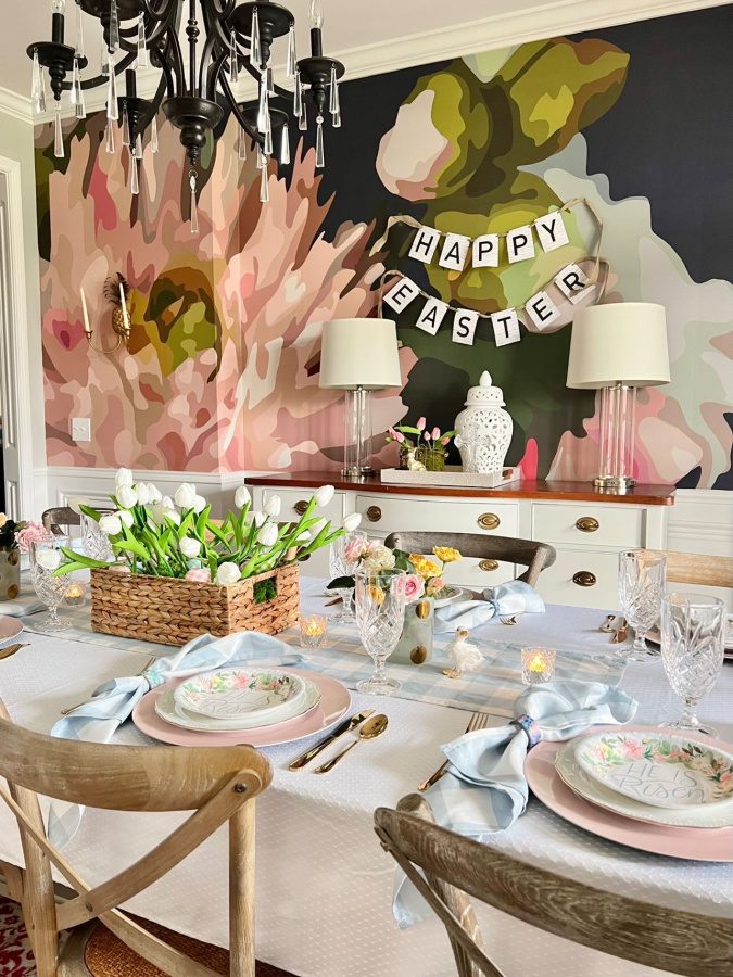 Colorful and simple Easter tablescape.