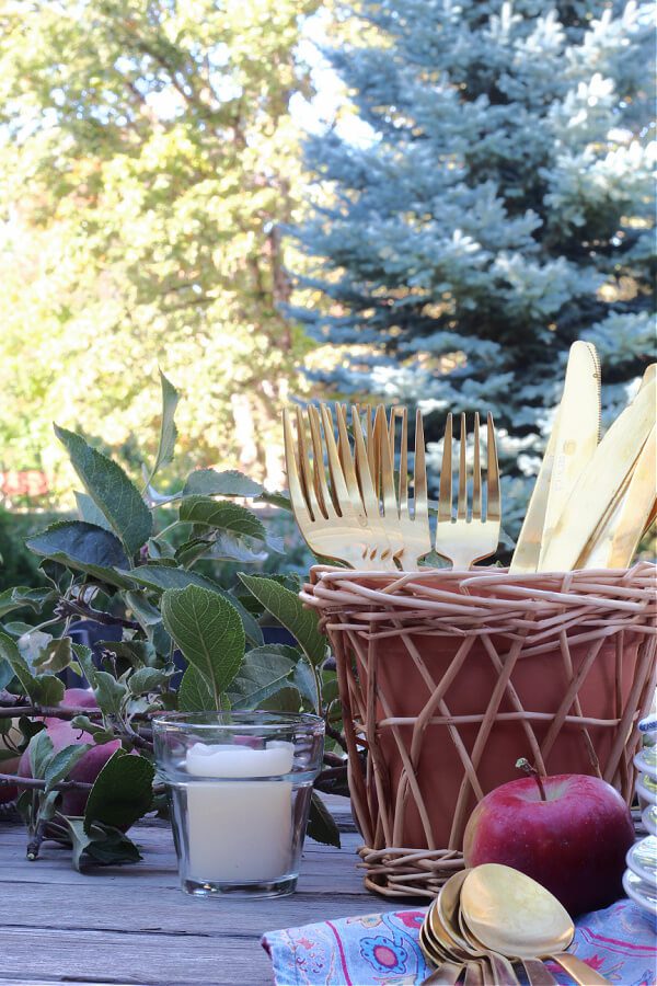 rattan basket for gold silverware.