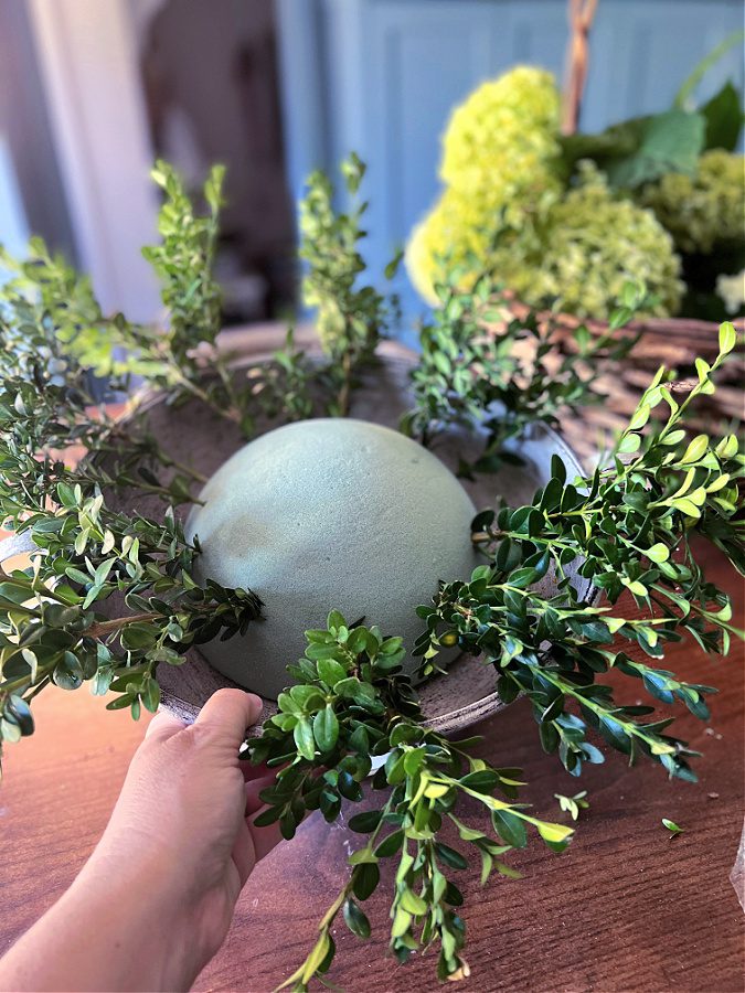 DIY Faux Greenery Pedestal Centerpiece 