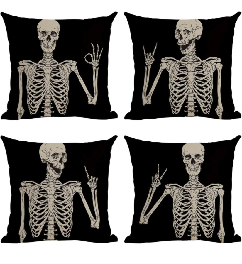 pretty skeleton pillow covers for Halloween decor