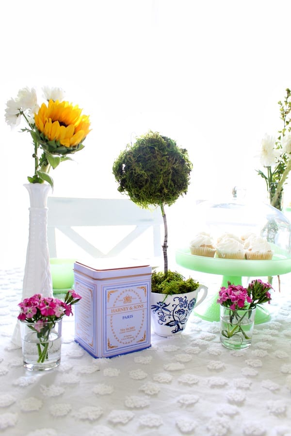Flowers and tea cup topiaries are a must for spring tea parties!